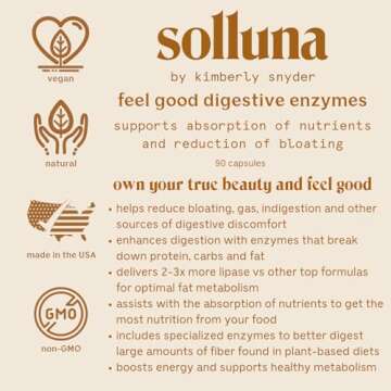 Solluna by Kimberly Snyder Feel Good Digestive Enzymes Digestion & Nutrient Absorption Aid for Stoma...