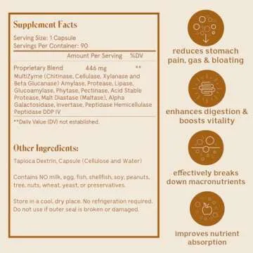 Solluna by Kimberly Snyder Feel Good Digestive Enzymes Digestion & Nutrient Absorption Aid for Stomach Pain, Gas & Bloating — Multi-Enzymes Lipase, Amylase, Protease, Cellulase, & Galactosidase