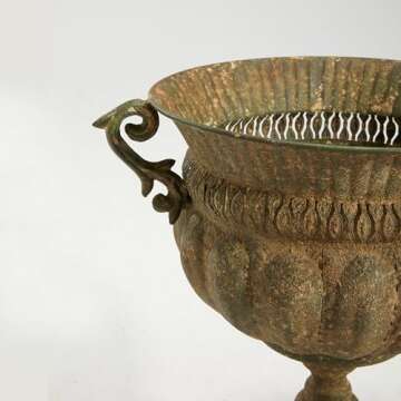 Worth Garden 18.5" Metal Urn Planters - Rustic Bronze Flower Pots for Outdoor Use