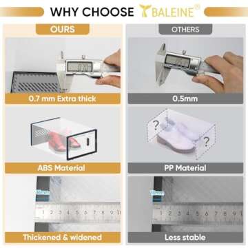 BALEINE 12 Pack Stackable Shoe Storage Boxes Fit Size 9, Thickened Clear Shoe Box Bins with Lids, Plastic Foldable Shoe Rack Organizer Sneaker Storage Containers (Large, White)