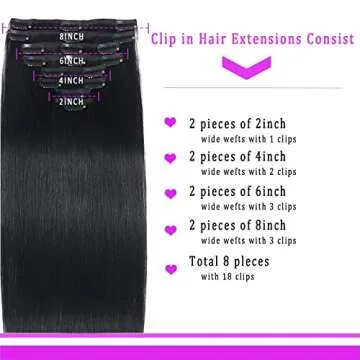 Clip In Hair Extensions Real Human Hair, Double Weft 90g 8pcs Thick Straight Remy Hair Clip Ins Extensions 16inch #1 Jet Black Clip on Real Hair Extensions Human Hair