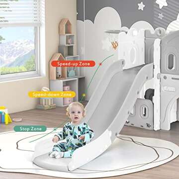 Merax 6-in-1 Kids Slide with Climber, Basketball Hoop, Tunnel and Storage Space, Outdoor Indoor Slid...