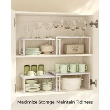 SONGMICS Spice Racks, Cabinet Shelf Organizers, Shelf Organizers, Countertop Organizers, Shelf Risers, Stackable, Expandable, Set of 4 Metal Kitchen Counter Shelves, Oatmeal Beige UKCS006K01