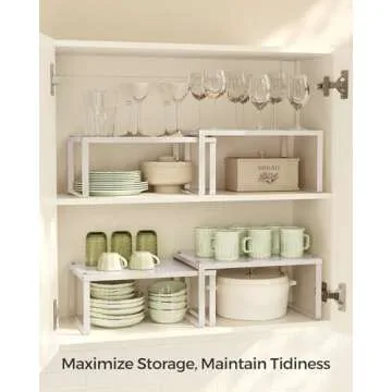 SONGMICS Spice Racks, Cabinet Shelf Organizers, Shelf Organizers, Countertop Organizers, Shelf Risers, Stackable, Expandable, Set of 4 Metal Kitchen Counter Shelves, Oatmeal Beige UKCS006K01