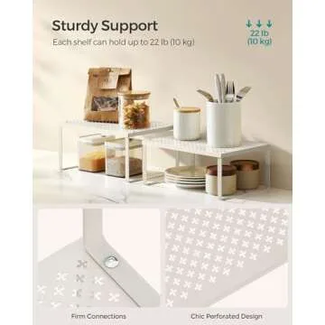 SONGMICS Spice Racks, Cabinet Shelf Organizers, Shelf Organizers, Countertop Organizers, Shelf Risers, Stackable, Expandable, Set of 4 Metal Kitchen Counter Shelves, Oatmeal Beige UKCS006K01