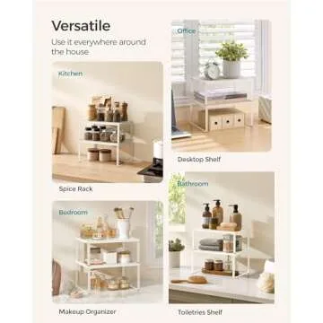 SONGMICS Spice Racks, Cabinet Shelf Organizers, Shelf Organizers, Countertop Organizers, Shelf Risers, Stackable, Expandable, Set of 4 Metal Kitchen Counter Shelves, Oatmeal Beige UKCS006K01