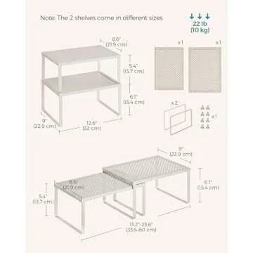 SONGMICS Spice Racks, Cabinet Shelf Organizers, Shelf Organizers, Countertop Organizers, Shelf Risers, Stackable, Expandable, Set of 4 Metal Kitchen Counter Shelves, Oatmeal Beige UKCS006K01