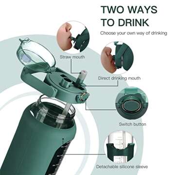 chunmo 64oz Glass Water Bolttles with Straw Half Gallon Large Motivational Water Bottle with Time Ma...