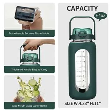 Chunmo 64 oz Glass Water Bottles for Hydration