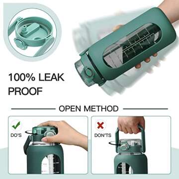 chunmo 64oz Glass Water Bolttles with Straw Half Gallon Large Motivational Water Bottle with Time Marker Sports Water Bottles with Silicone Sleeve and Handle Lid Water Jug for Gym Workout