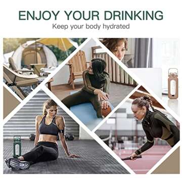 chunmo 64oz Glass Water Bolttles with Straw Half Gallon Large Motivational Water Bottle with Time Marker Sports Water Bottles with Silicone Sleeve and Handle Lid Water Jug for Gym Workout