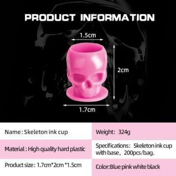 Disposable Tattoo Ink Cups-200pcs Disposable Skull Tattoo Ink Cups For Tattoo Permanent Makeup Container Cap Tattoo Accessory,Tattoo Ink,Tattoo Supplies,Tattoo Kits (Pink)