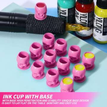 Disposable Tattoo Ink Cups-200pcs Disposable Skull Tattoo Ink Cups For Tattoo Permanent Makeup Container Cap Tattoo Accessory,Tattoo Ink,Tattoo Supplies,Tattoo Kits (Pink)