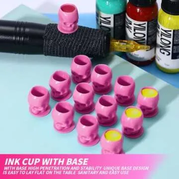 Disposable Tattoo Ink Cups-200pcs Disposable Skull Tattoo Ink Cups For Tattoo Permanent Makeup Container Cap Tattoo Accessory,Tattoo Ink,Tattoo Supplies,Tattoo Kits (Pink)