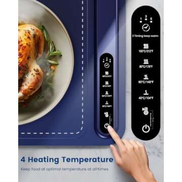 Food Warming Mat - Fast Heating Silicone Electric Warming Tray with 4 Level Temperature, Raised Feet...
