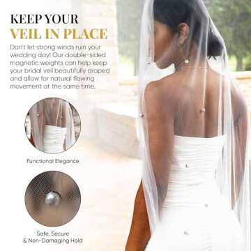 L'Bellé Double-Sided Pearl Veil Weights - Set of 12 Non-Damaging Magnetic Bridal Veil Weights - Sec...
