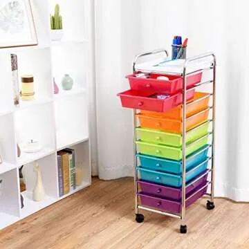 Giantex 10-Drawer Organizer Cart, Pearlescent Multi-Color Mobile Utility Trolley Cart Home Office School Scrapbook Paper Organizer Shelf w/Removable Top Tray, Multicolor
