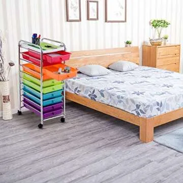 Giantex 10-Drawer Organizer Cart, Pearlescent Multi-Color Mobile Utility Trolley Cart Home Office School Scrapbook Paper Organizer Shelf w/Removable Top Tray, Multicolor