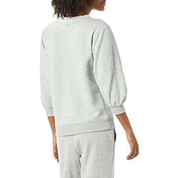 Amazon Essentials Women's French Terry Fleece Sleeve Detail Crewneck Sweatshirt, Grey Heather, Medium