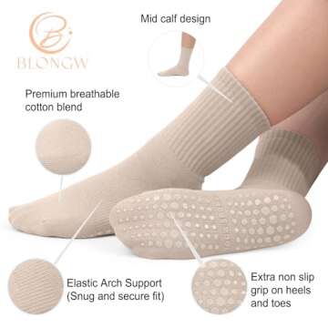 BLONGW Pilates Socks - Non-Slip Yoga Socks for Women