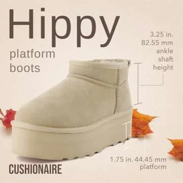 CUSHIONAIRE Hippy Women’s Platform Ankle Boots – Genuine Suede, Faux Fur Lining, Cozy Winter Sli...