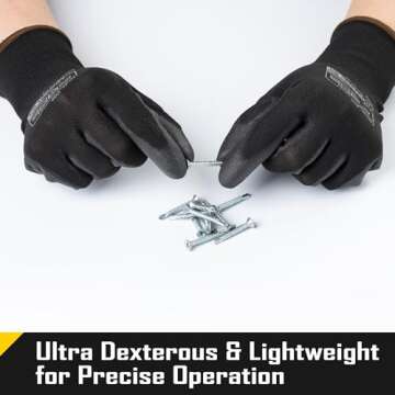 COOLJOB 12/60 Pairs Safety Work Gloves Pack Bulk with Grip PU Coating, 13 Gauge Seamless Knit Gloves with Polyurethane Dipped for Warehouse Working, Breathable Lightweight for Men Women, Black Xlarge