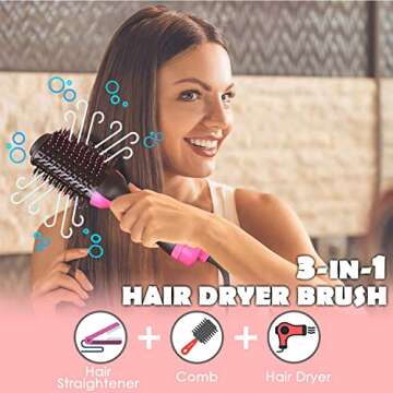 SHOSHE Hair Dryer Brush, 4 in 1 One Step Hair Dryer and Styler Volumizer with Negative Ion Anti-frizz Ceramic Oval Barrel Hot Air Brush for Drying, Straightening, Salon - Pink