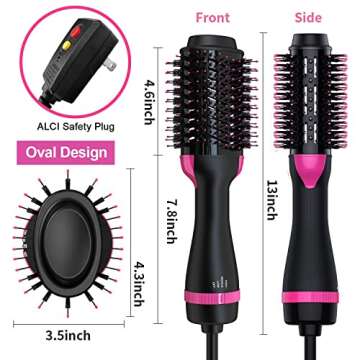 SHOSHE Hair Dryer Brush, 4 in 1 One Step Hair Dryer and Styler Volumizer with Negative Ion Anti-frizz Ceramic Oval Barrel Hot Air Brush for Drying, Straightening, Salon - Pink