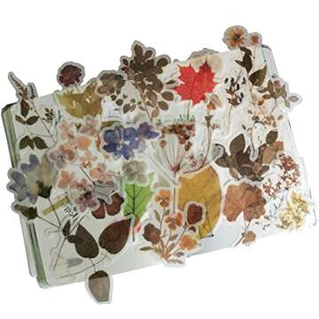 Vintage Washi Sticker Set (4 Pack, 240 Pieces) Retro Floral Green Plant Fruit Mushroom Flower DIY Decorative Label for Scrapbooking Cup Cellphone Gift Wrapping Letter Card Art Project Craft