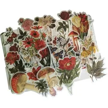 Vintage Washi Sticker Set (4 Pack, 240 Pieces) Retro Floral Green Plant Fruit Mushroom Flower DIY Decorative Label for Scrapbooking Cup Cellphone Gift Wrapping Letter Card Art Project Craft