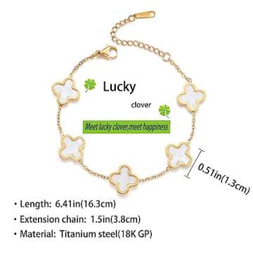 TICVRSS 18K Gold Plated Bracelet for Women Clover Bracelet Set 2Pcs White+Black Flower Bracelet Lucky Four Leaf Bracelets Jewelry Gifts Trendy for Women