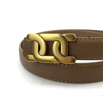 Yuangu Womens Leather Belt with Gold Buckle for Jeans