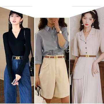 Yuangu Womens Leather Belt with Gold Buckle for Jeans