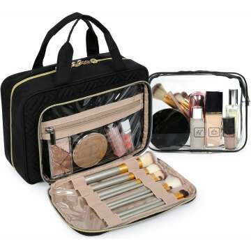 BAGSMART Medium Black Toiletry Bag for Travel Essentials