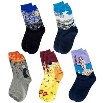 Chalier Womens Fun Socks Famous Painting Patterned Art Socks & Printed Cool Novelty Funny Socks for ...