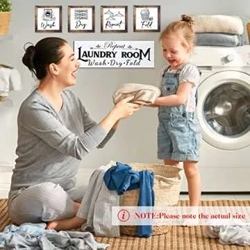 Yerliker Set of 5 Laundry Room Decor Farmhouse Wooden Sign Wash Fold Dry Repeat Signs Rustic Wall Art Prints Laundry Room Sign Decor for Home, Unframed(White,Small)