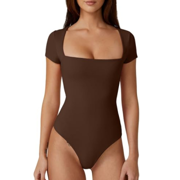 QINSEN Square Neck Short Sleeve Bodysuit – Elegant & Comfortable Summer Top