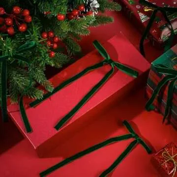 Glitinsel 24 Pcs Velvet Ribbon Bows Twist Tie Coquette Bows for Bachelorette Bridal Shower Coquette Birthday Party Christmas Tree Wreath Decoration Supplies(Width of 3/8",Dark Green)