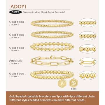 adoyi Gold Beaded Bracelets for Women, 14K Gold Plated Jewelry Bracelet Stack Dainty Initial Stackable Stretch Bead Ball Letter J Strand Bracelet Set Adjustable Gift for Women