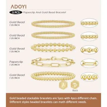 adoyi Gold Beaded Bracelets for Women, 14K Gold Plated Jewelry Bracelet Stack Dainty Initial Stackable Stretch Bead Ball Letter J Strand Bracelet Set Adjustable Gift for Women