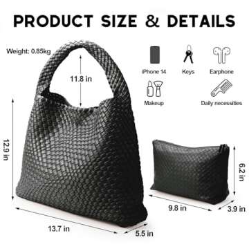Woven Bag Vegan Leather Hobo handbags for Women, Top-handle Shoulder Tote Braided Bag Underarm Purse (Black-A)