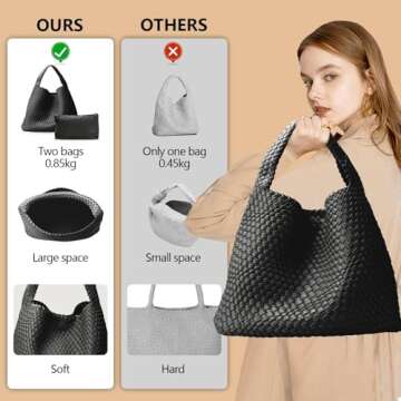 Woven Bag Vegan Leather Hobo handbags for Women, Top-handle Shoulder Tote Braided Bag Underarm Purse (Black-A)