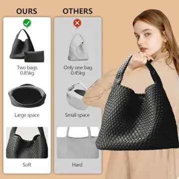 Woven Bag Vegan Leather Hobo handbags for Women, Top-handle Shoulder Tote Braided Bag Underarm Purse (Black-A)