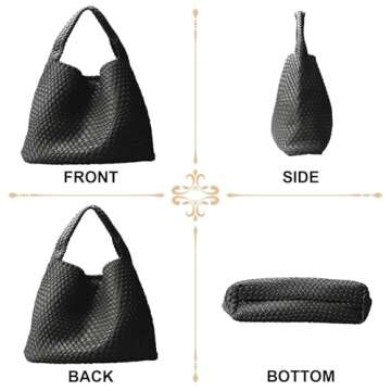 Woven Bag Vegan Leather Hobo handbags for Women, Top-handle Shoulder Tote Braided Bag Underarm Purse (Black-A)