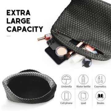 Woven Bag Vegan Leather Hobo handbags for Women, Top-handle Shoulder Tote Braided Bag Underarm Purse (Black-A)