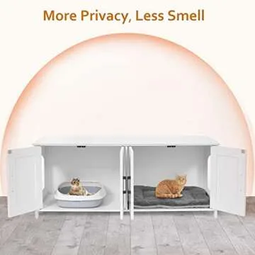 Homhedy Cat Litter Box Enclosure For 2 cats, Litter Box Furniture Hidden with Double Room,Wooden Cat Washroom Furniture,Cat House,47.2”L x 19.7”W x 19.7”H,White