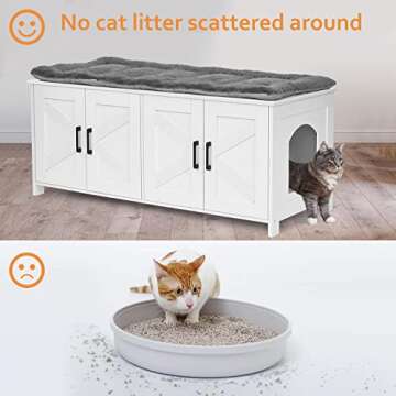 Homhedy Cat Litter Box Enclosure For 2 cats, Litter Box Furniture Hidden with Double Room,Wooden Cat Washroom Furniture,Cat House,47.2”L x 19.7”W x 19.7”H,White