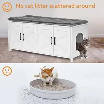 Homhedy Cat Litter Box Enclosure For 2 cats, Litter Box Furniture Hidden with Double Room,Wooden Cat Washroom Furniture,Cat House,47.2”L x 19.7”W x 19.7”H,White