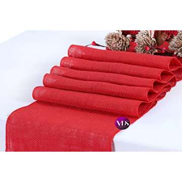 VDS Pack of 1, Burlap Table Runner 100% Natural Jute Rustic Hessian Table Cloth Centrepiece for Wedding Bridal Shower Birthday Event Party Banquet Table Decoration (Size 12X108 Inch)(Red)
