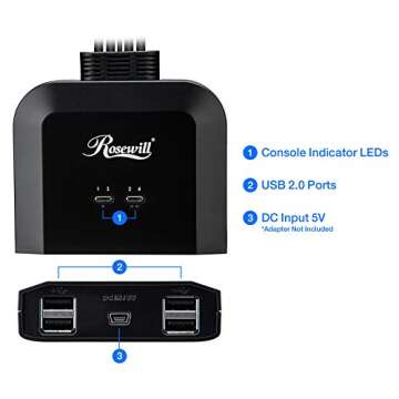 Rosewill USB 2.0 Sharing Switch Box, 4 Port USB 2.0 Peripheral Sharing Switch Hub Adapter for 4 PC Computers to Share USB Devices via PC Select Controller w/ 70-inch Cable - RCUS-17002